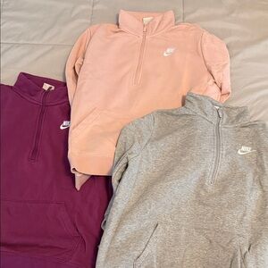 Nike Half-Zip Sweatshirts in Pink, Maroon, and Gray